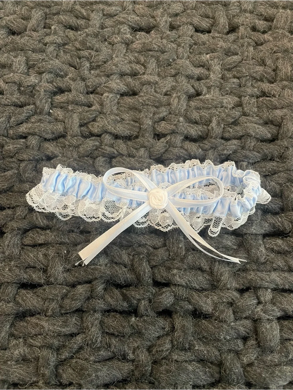 White Lace and Embroidered Sheer Bridal Gloves with Blue Garter BUNDLE